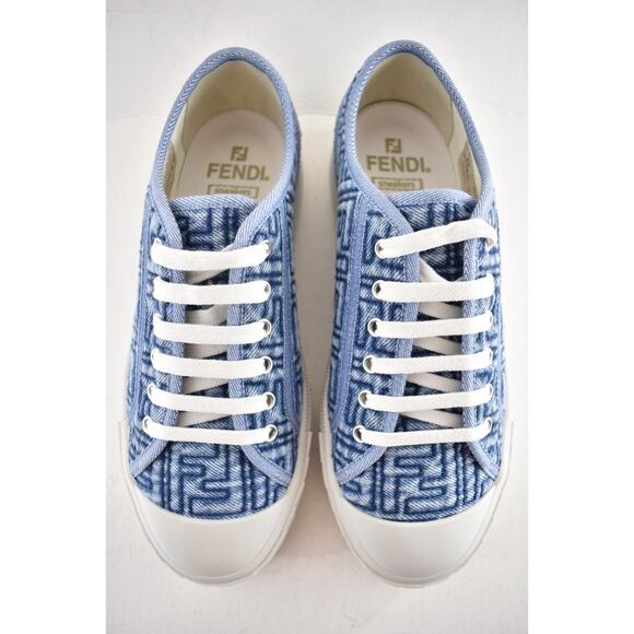 Fendi Domino Blue Denim FF Logo White Platform Logo Low Top Trainer Sneaker 38 - Picture 9 of 14